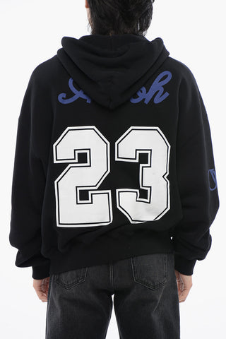 Felpa Con Cappuccio Stampata FOOTBALL In Cotone Garzato