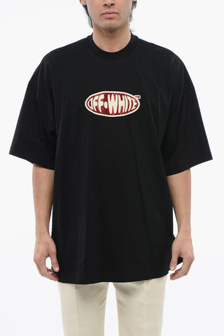 Logoed T-shirt Embelished With Rhinestones