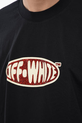 Logoed T-shirt Embelished With Rhinestones