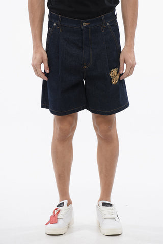 Shorts In Denim Ricamati 90SLOGO Raw Wash Con Pinces