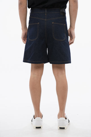 Shorts In Denim Ricamati 90SLOGO Raw Wash Con Pinces
