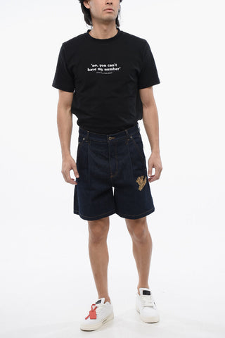 Shorts In Denim Ricamati 90SLOGO Raw Wash Con Pinces