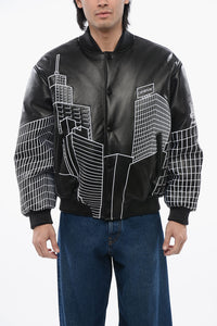 Leather Varsity Bomber SKYLINE