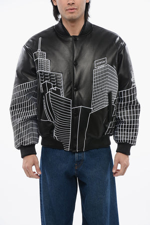 Leather Varsity Bomber SKYLINE