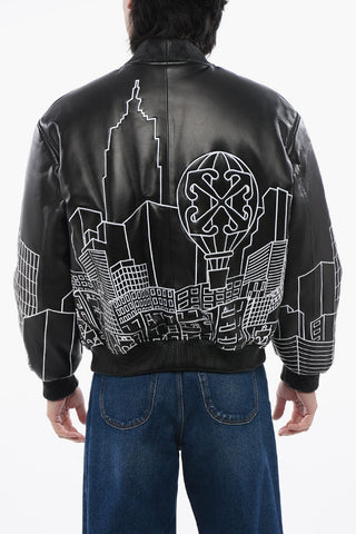 Leather Varsity Bomber SKYLINE