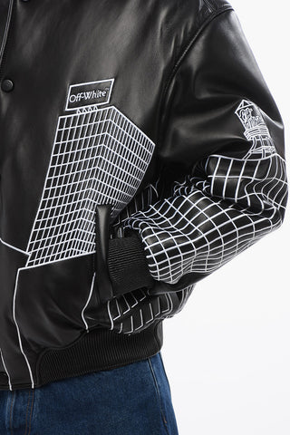 Leather Varsity Bomber SKYLINE