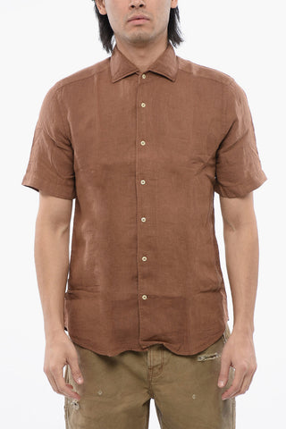 ID Short-sleeved Linen Shirt with Spread Collar