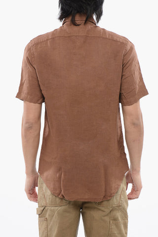 ID Short-sleeved Linen Shirt with Spread Collar