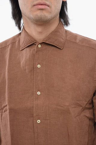 ID Short-sleeved Linen Shirt with Spread Collar