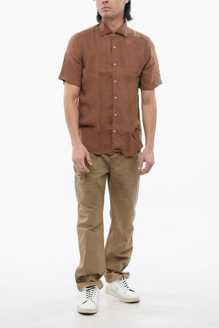 ID Short-sleeved Linen Shirt with Spread Collar