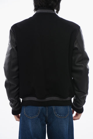 Embroidered VARSITY Wool Blend Bomber With Leather Sleeves