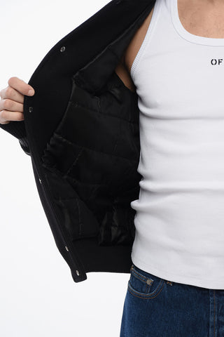Embroidered VARSITY Wool Blend Bomber With Leather Sleeves
