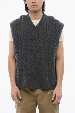 V-Neck Sleeveless Cable Knit Sweater