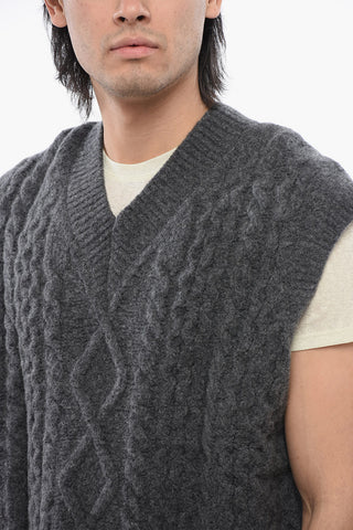 V-Neck Sleeveless Cable Knit Sweater