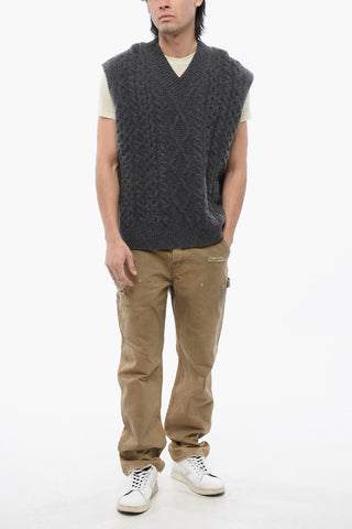 V-Neck Sleeveless Cable Knit Sweater