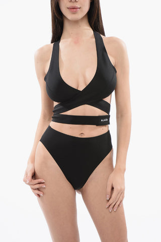 Cut-out One-piece Swimsuit with Contrasting Logo