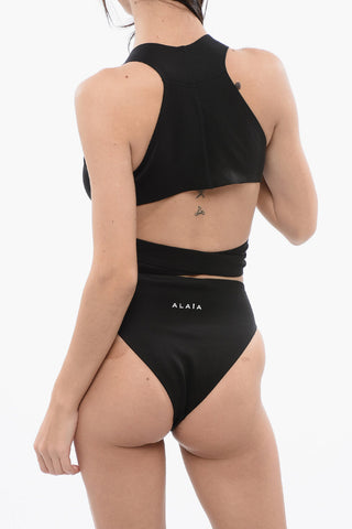 Cut-out One-piece Swimsuit with Contrasting Logo