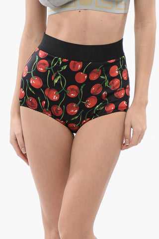 Slip Bikini a Vita Alta con Stampa Cherry