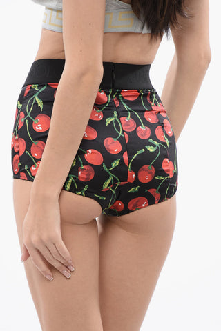 Slip Bikini a Vita Alta con Stampa Cherry