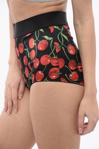 Slip Bikini a Vita Alta con Stampa Cherry