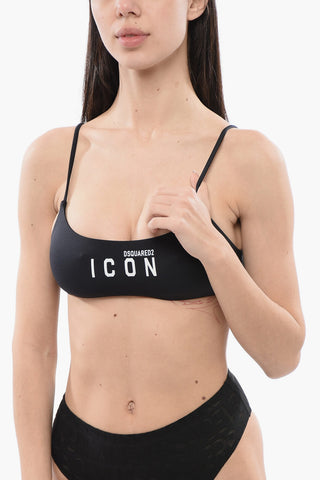 Top Bikini con Logo a Contrasto