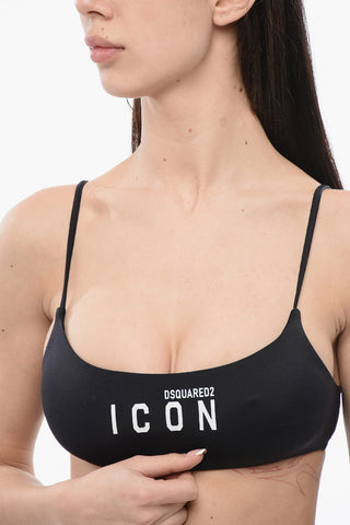 Top Bikini con Logo a Contrasto