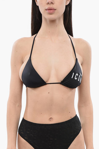 Bikini Top with Logo Print