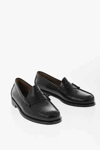 Solid Color Leather Penny Loafers