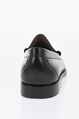 Solid Color Leather Penny Loafers