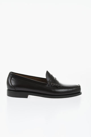 Solid Color Leather Penny Loafers