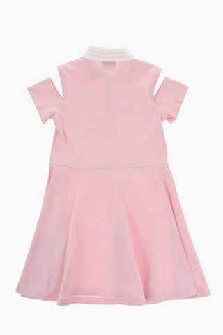 Flared Polo Dress with 3-Button Placket and Cut-Out Sleeves