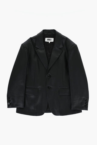 MM6 Vegan Leather Jacket with 2 Buttons and Flap Pockets