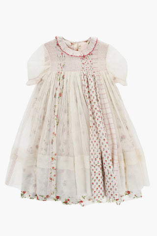 Floral Patterned Cotton and Silk Flared Dress