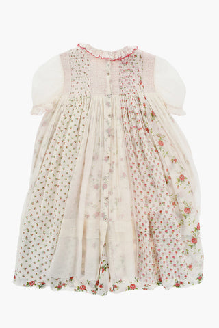 Floral Patterned Cotton and Silk Flared Dress