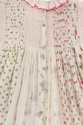 Floral Patterned Cotton and Silk Flared Dress