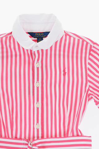 Two-Tone Awning Striped Shirt Dress with Belt