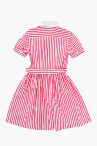 Two-Tone Awning Striped Shirt Dress with Belt
