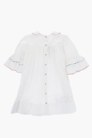 Vestito in Cotone con Rouches e Colletto Peter Pan