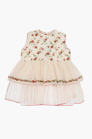 Floral Patterned Cotton and Silk Flounced Dress 