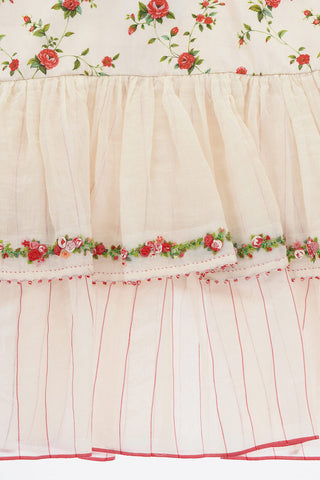 Floral Patterned Cotton and Silk Flounced Dress 