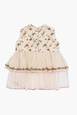 Floral Patterned Cotton and Silk Flounced Dress 