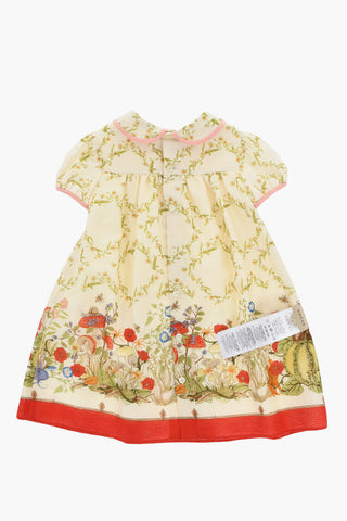 Floral-Motif Cotton Shirt Dress with Pleats