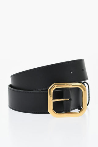 Solid Color Leather Belt with Golden Effect Closure 35mm