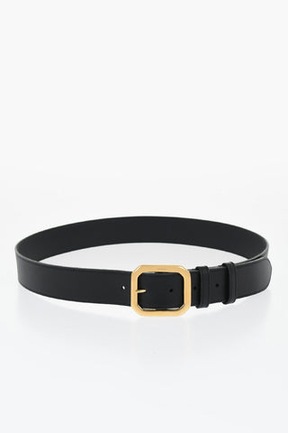 Solid Color Leather Belt with Golden Effect Closure 35mm