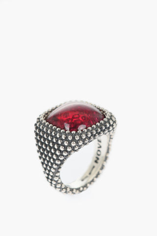 Dotted Square Signet Ring with Corundum Stone