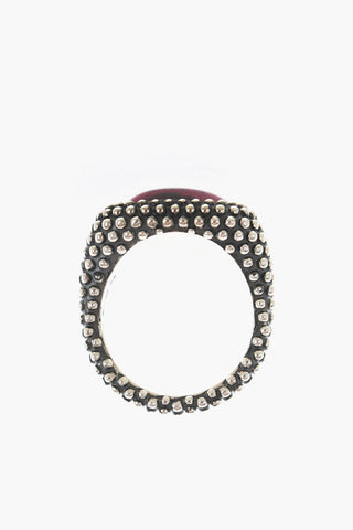 Dotted Square Signet Ring with Corundum Stone