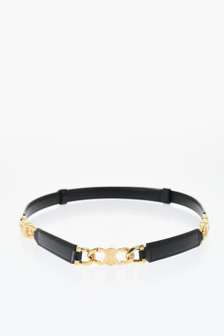 Adjustable Leather TRIOMPHE Belt with Golden Effect Details 20mm