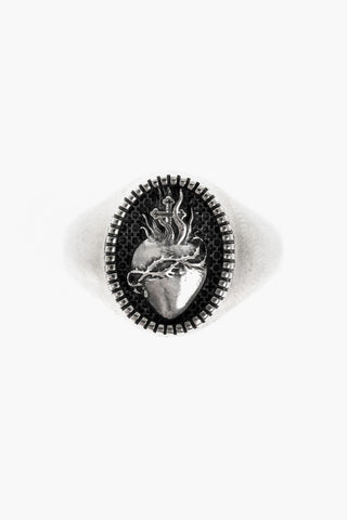 Sterling Silver Sacred Heart Signet Ring