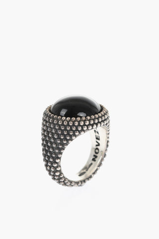 Dotted Oval Signet Ring with Onyx Stone