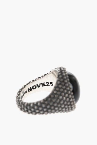Dotted Oval Signet Ring with Onyx Stone